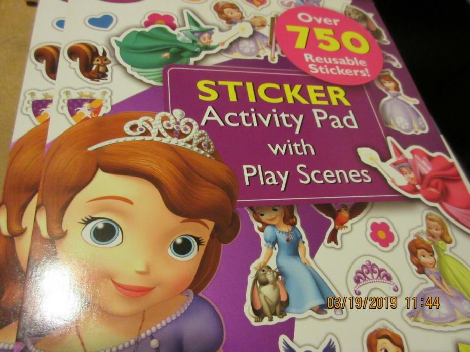 2- Disney Sofia The First Sticker Activity Pad w/Play Scenes Over 750 Stickers