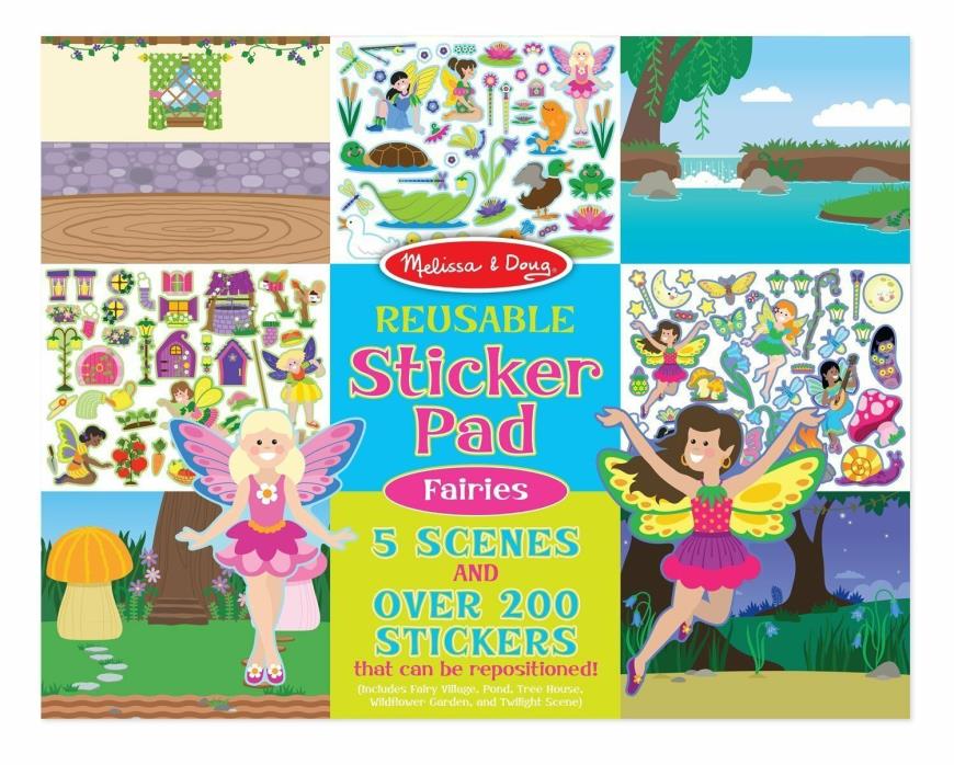 Melissa & Doug reusable fairies sticker pad 5 scenes and over 200 stickers  NEW