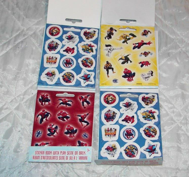 FOUR BOOKS SPIDERMAN MARVEL STICKERS WITH PLAY SCENE ON BACK - 111 PER PACK