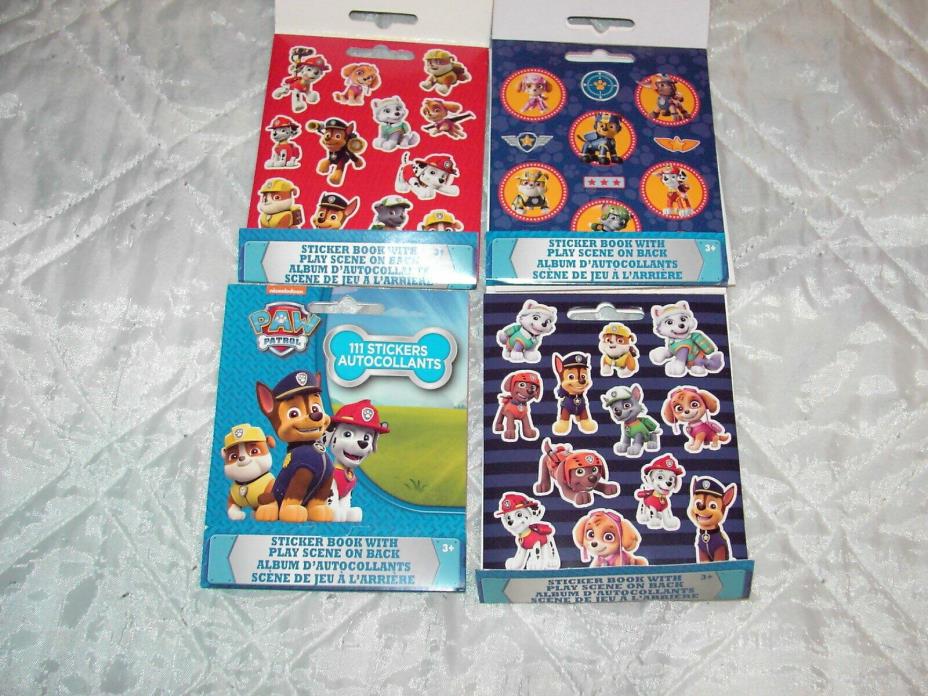 FOUR BOOKS PAW PATROL STICKERS WITH PLAY SCENE ON BACK - 111 PER PACK