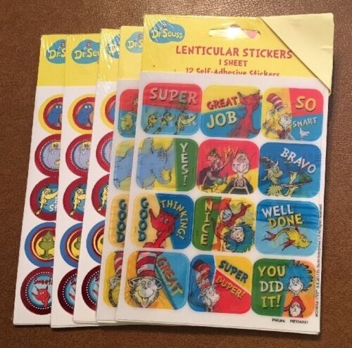 Dr. Seuss Cat In The Hat Lenticular Hologram Stickers Teacher Reward 5 pcks