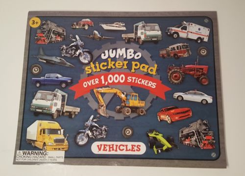 Jumbo Sticker Pad 8 Pages Over 1000 Stickers, Vehicles, Trains, Boats, Trucks