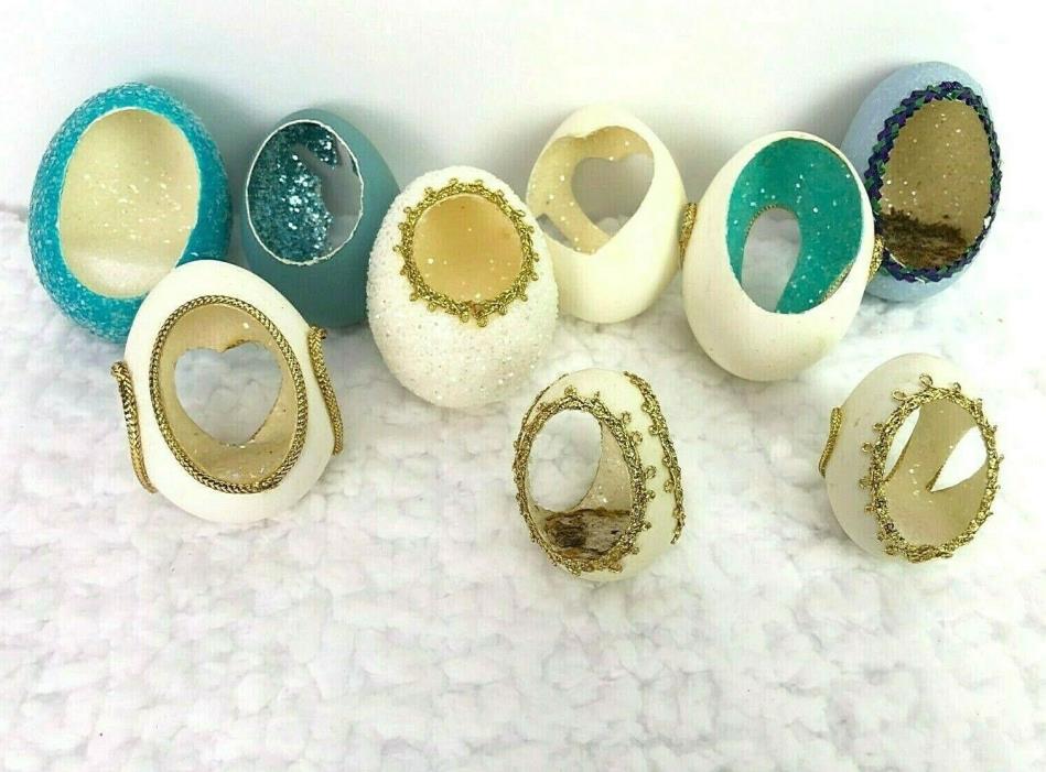 Craft Lot of 9 Cut Egg Shells Some Colored Some Glittery Embellished Easter Eggs