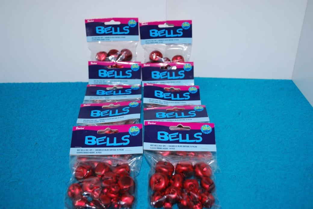 Darice Lot of 10 Packages of Assorted Red Bells, 19pc #1099-94, BRAND NEW