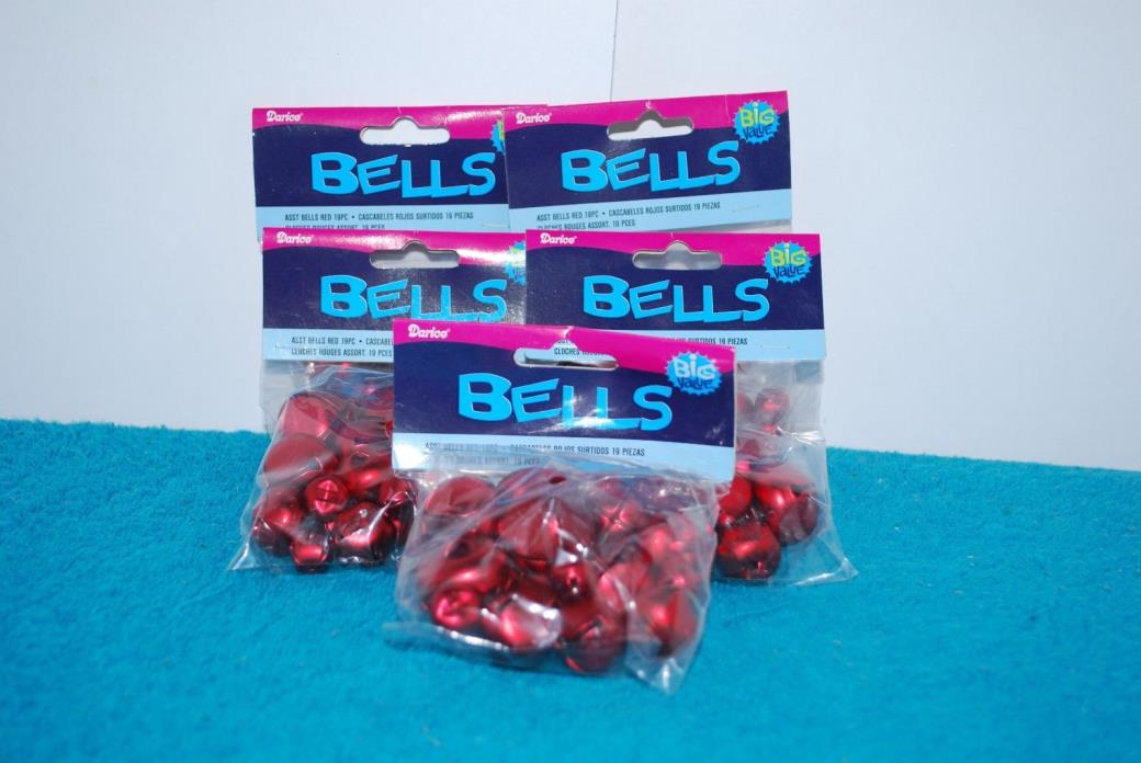 Darice Lot of 5 Packages of Assorted Red Bells, 19pc #1099-94, BRAND NEW