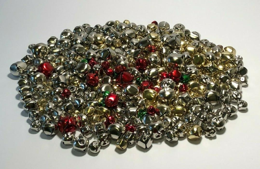 Lot of 390 Jingle Bells – Assorted Sizes – Silver Gold Red Green - Christmas