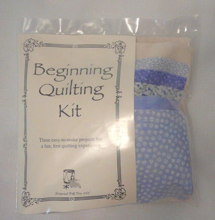 NIP Beginning Quilting Kit 3 Blue Calico Projects Potholder Pillow Doll Blanket
