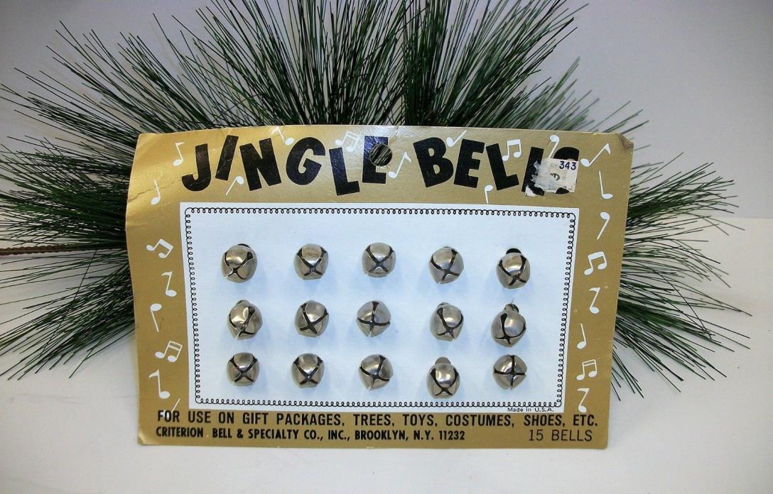 15 Vintage Metal Christmas Jingle Bells on Card