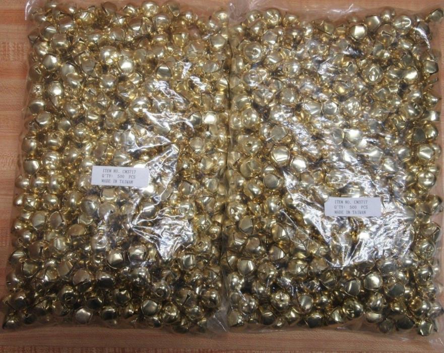 Wholesale Lot of 1,000 Gold 20mm Metal Jingle Bells Christmas Crafts Supplies