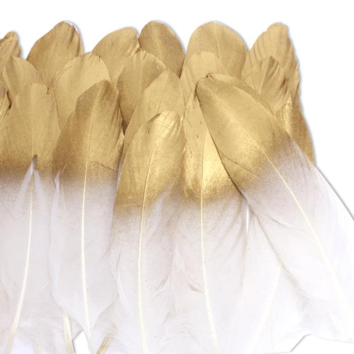 Coceca 36PCS Gold Dipped Natural White Feathers for Various Crafts, Birthday Par
