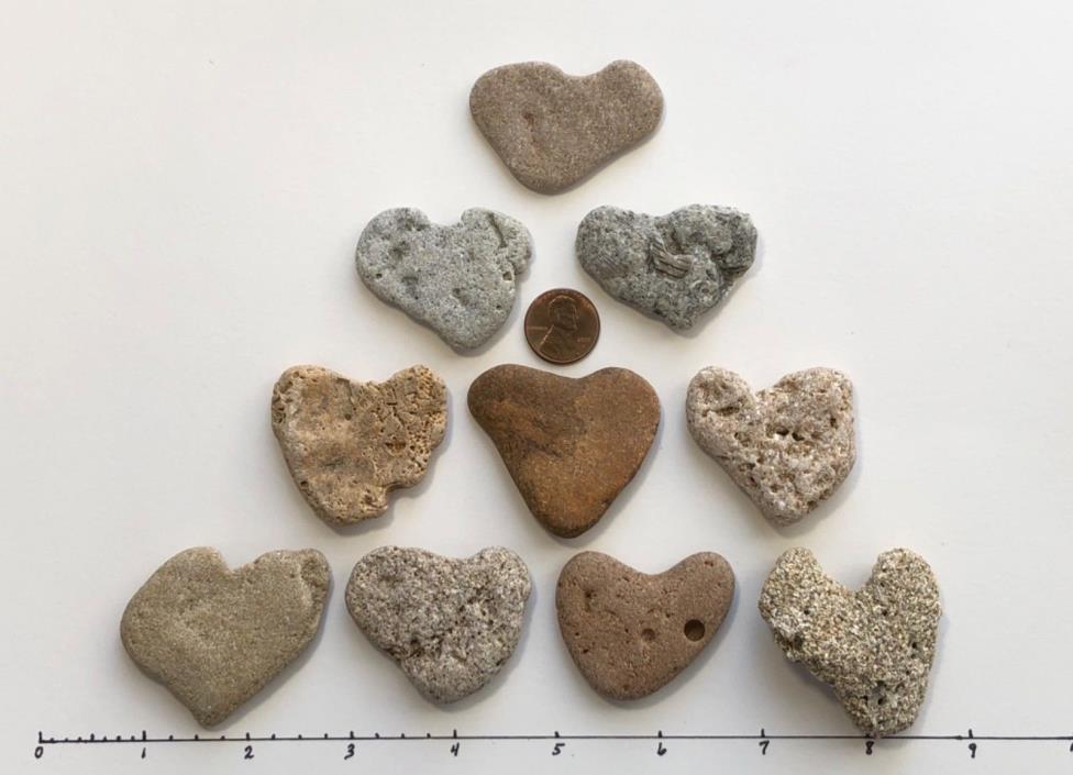 10 Natural Heart Shaped Beach Stones 1.5”-2