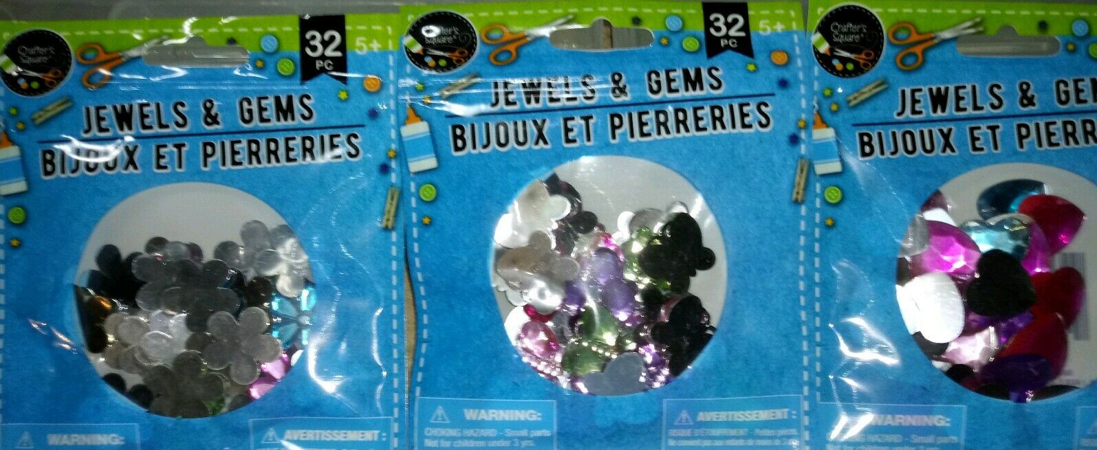32 Crafters Square Jewels & Gems ready to glue Hearts~Butterflies~Flowers NEW