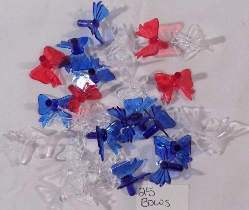 25 Ceramic Christmas Tree Red Clear Blue BOWS Plastic Light Bulbs 1