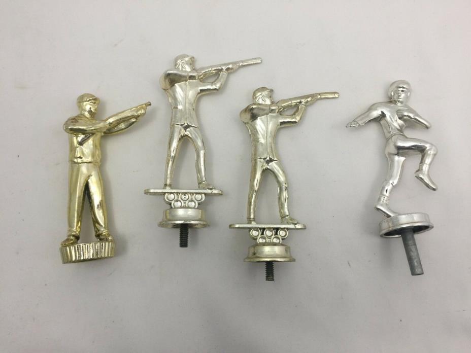 LOT OF 4 VINTAGE METAL TROPHY TOPPERS-MALE HUNTER / SHOOTER & FOOTBALL PLAYER