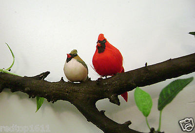 Cardinal Male and Female, imitation, feathered birds, Christmas decoration