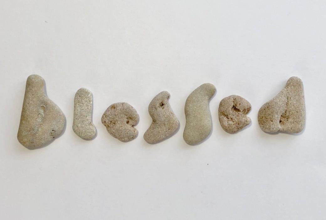 Natural Letter Shaped BLESSED Rocks Beach Stones craft mixed media art hag holey