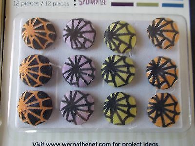 Fabric brads  3 packs 36pieces SPOOKVILLE SPIDER WEBS HALLOWEEN scrap booking