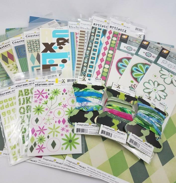 Large Scrapbooking Supplies Lot Imagination Project Gin-X Paper Art Tape Fabric