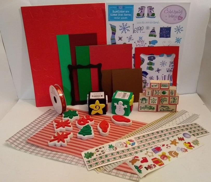 Christmas Scrapbooking Lot Wooden Rubber Stamps Stickers Stencil Letters