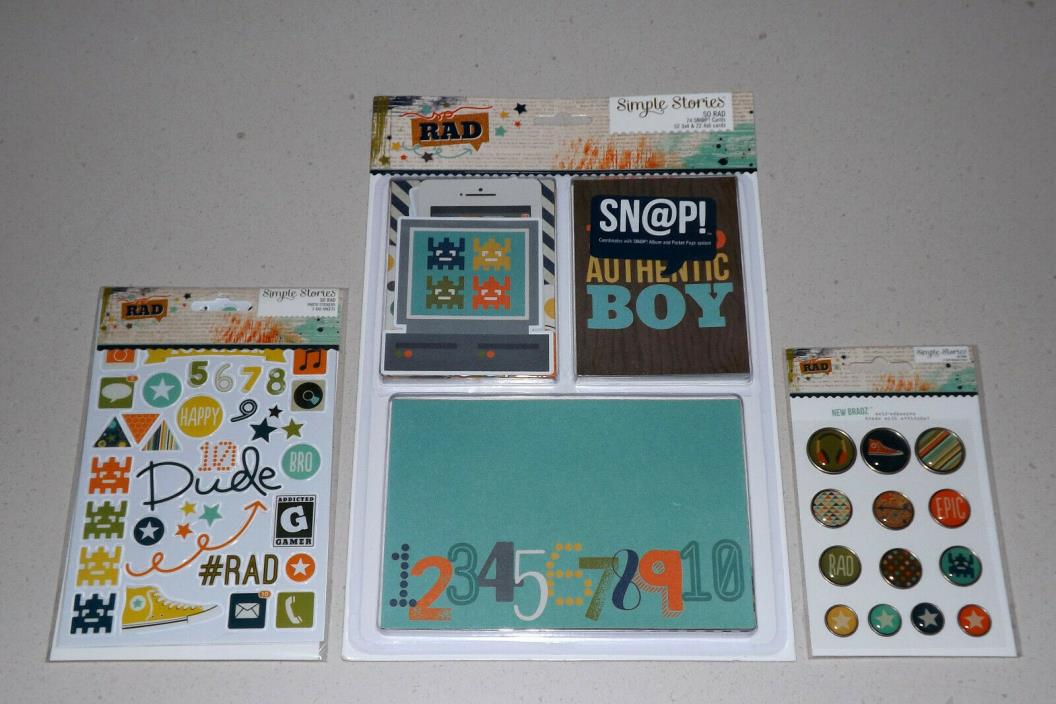 Boy Themed Embellishment Lot - Brads, SN@P! Cards, Stickers - Simple Stories