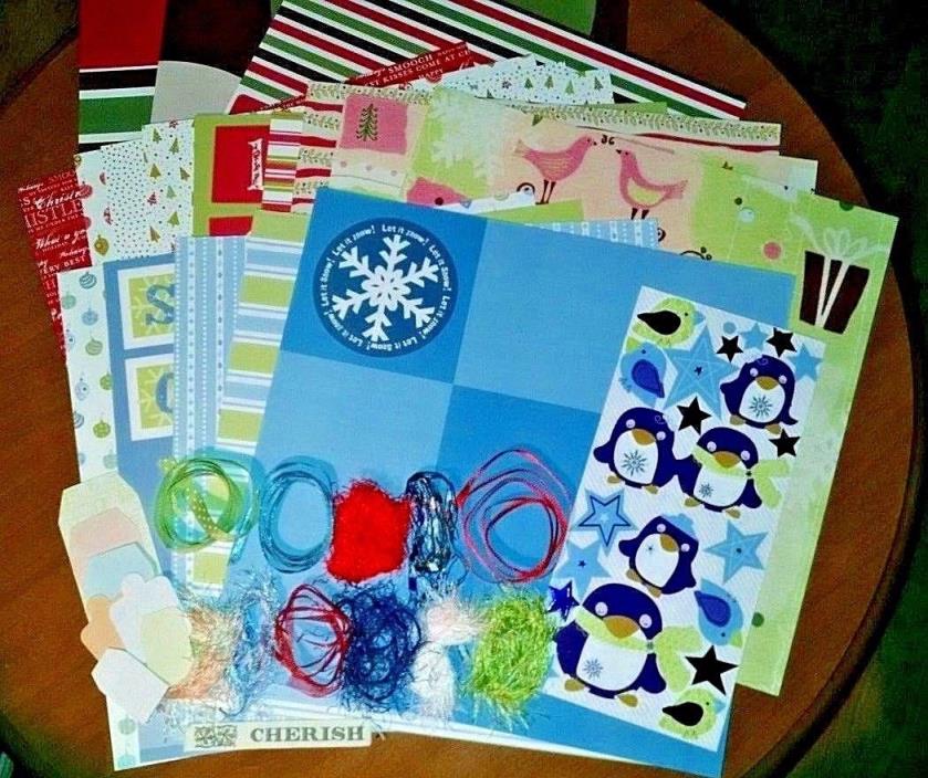 Scrapbook Page Kit - Winter/Christmas Theme - 12x12-inch Papers, Ribbons, More!