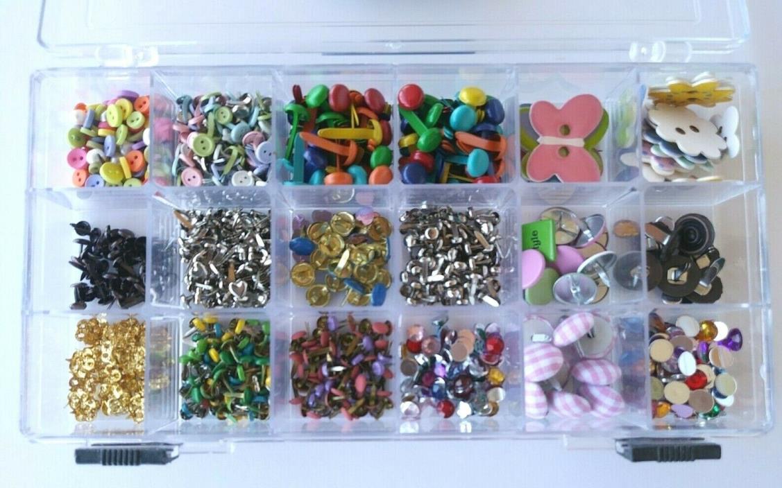 MAKING MEMORIES 16-Section Container Brads/Buttons/Rhinestone Scrapbook Card LOT