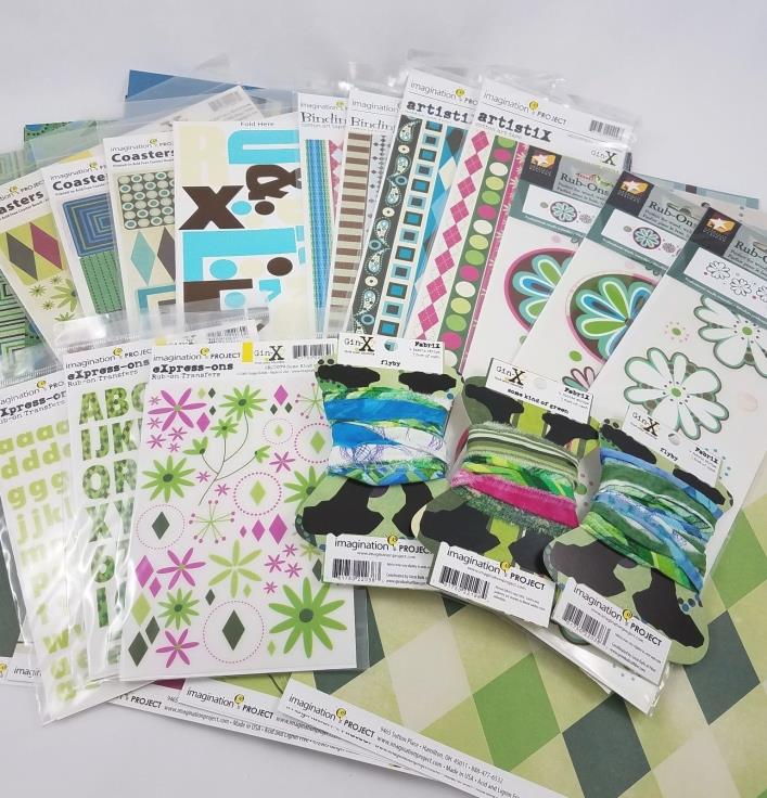 Large Scrapbooking Supplies Lot Imagination Project Gin-X Papers Art Tape Fabric