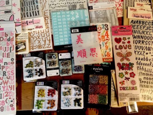 30 New Scrapbooking Stickers, Fonts, Eyelets, Misc. Craft Supplies & Bonus Packs