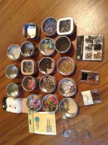 Lot of scrapbooking findings brads eyelets embellishments tins crafts