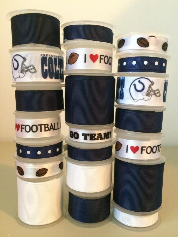 LOT OF 21 YDS. OF GROSGRAIN RIBBON - NAVY / WHITE / COLTS / FOOTBALL -  B93N