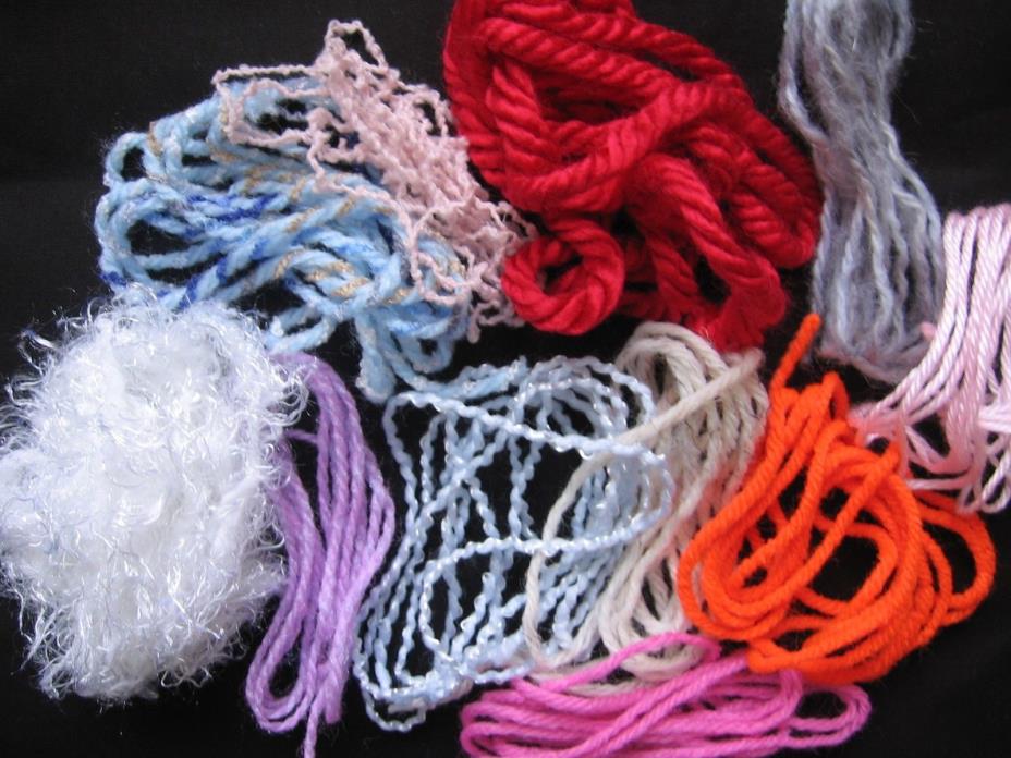 pre cut yarn pieces-11 various fibers&colors in 5 foot lengths-multi craft uses