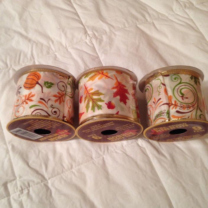 Fall Designs Wire Edged Ribbon 3 Packs 9 Feet Each Fall Designs