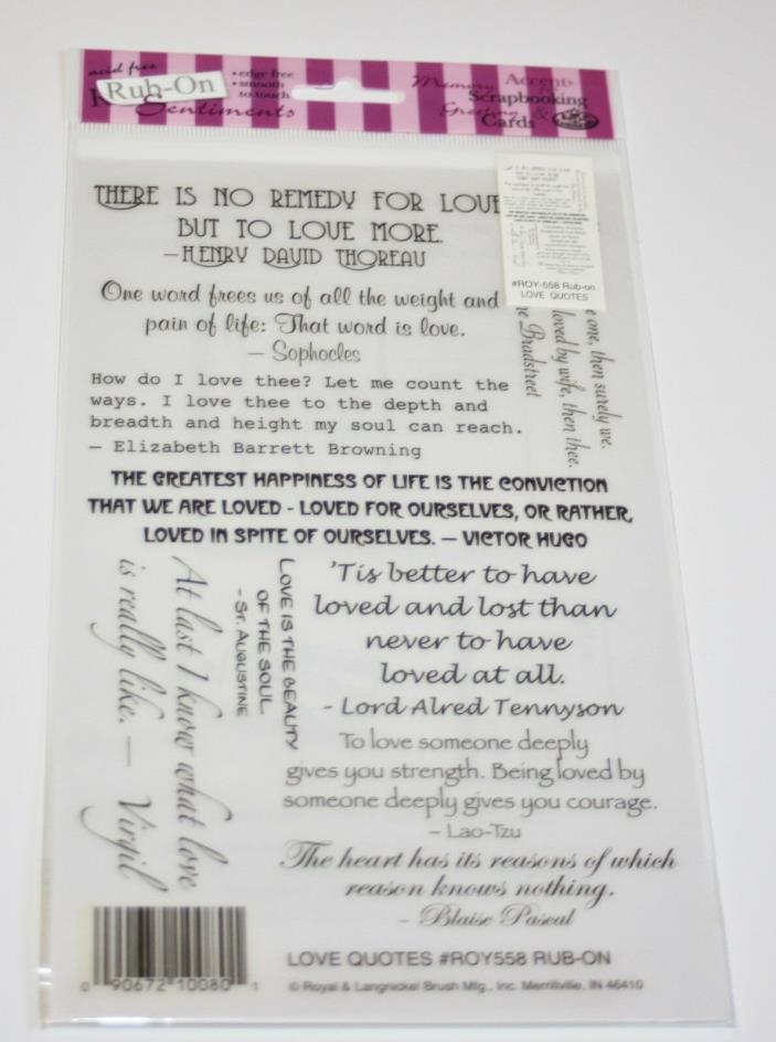 E Z Rub Ons Transfers Love Quotes  5.5 x 9 inch Royal & Langnickel NIP