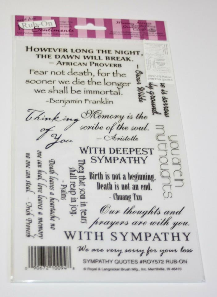E Z Rub Ons Transfers Sympathy Quotes  5.5 x 9 inch Royal & Langnickel NIP