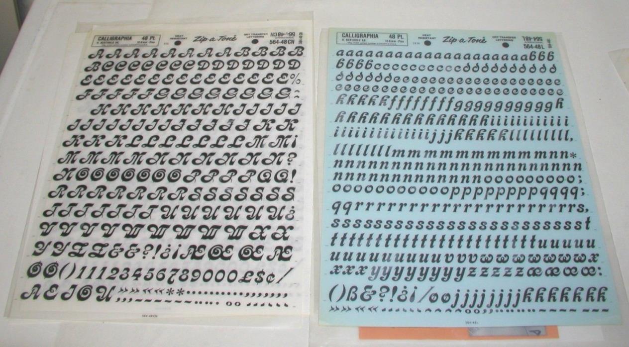 DRY RUB ONs LETTERING CALLIGRAPHIA 48 pt. Upper Lower Case Alphabet Zip A Tone