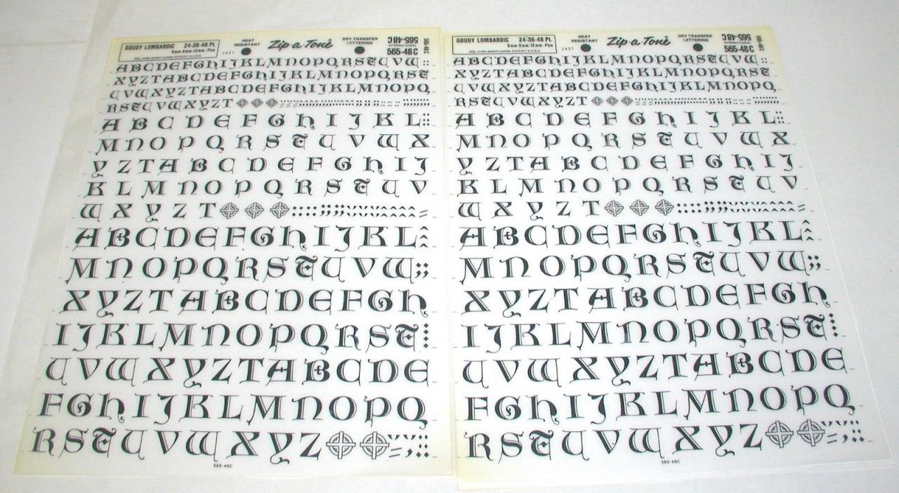 RUB ON LETTERs GOUDY LOMBARDIC 24-36-48 pts. Zip A Tone CELTIC LETTERING CAPS