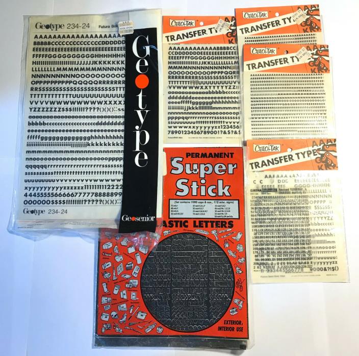 Lot of Vintage Transfer Lettering & Stickers, Geotype, Cello-Tak, Scrapbooking