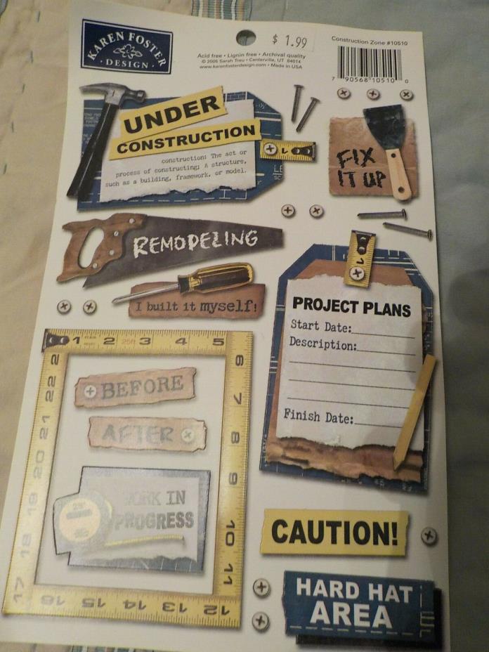 Karen Foster Design Construction Zone Stickers New One Sheet Archival Quality