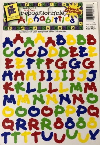 KIDS REPOSITIONABLE ALPHABITTIES ALPHABET Stickers(8-1/2”x 6-1/4”)Letter•Numbers