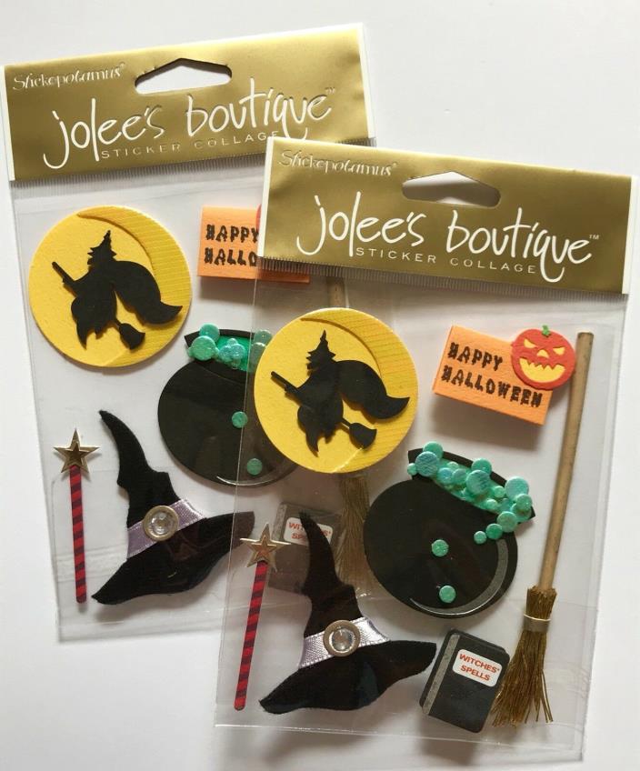 2 NIP HALLOWEEN ESSENTIALS JOLEE'S BOUTIQUE DIMENSIONAL STICKERS WITCH BROOM