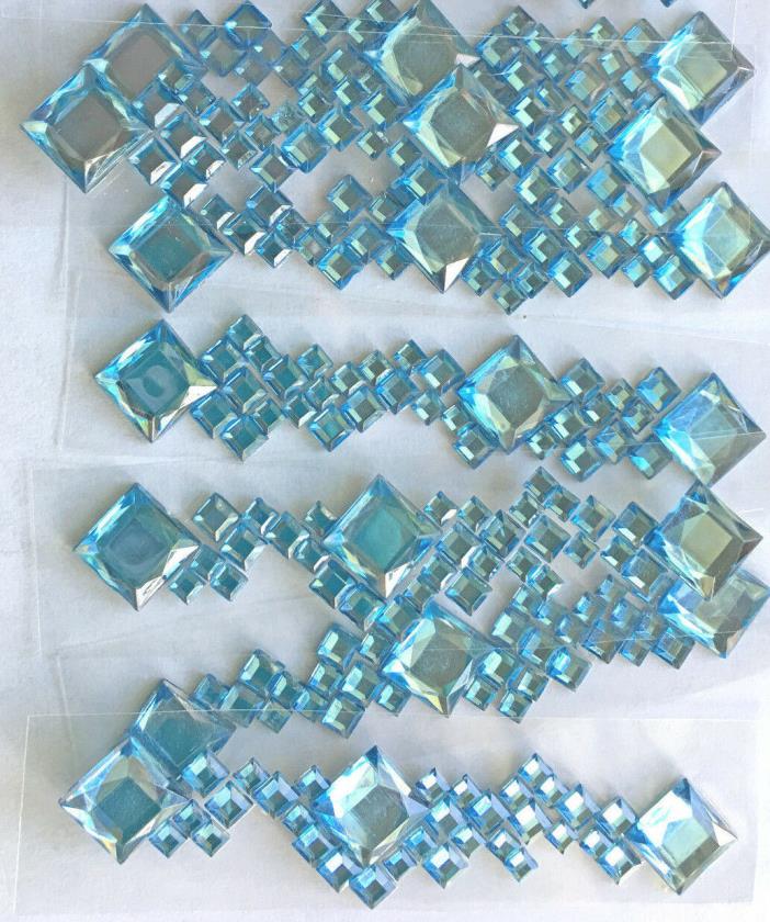 7 Strips Blue Rhinestone Stick On Clusters for Body Art, crafts etc