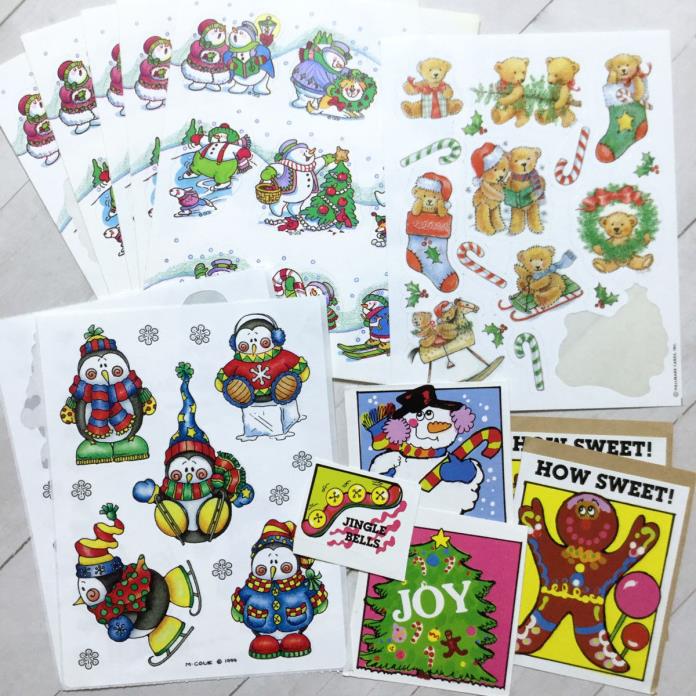 Christmas Stickers Vintage 80s 90s GGI Hallmark Provo Craft Snowman Penguin