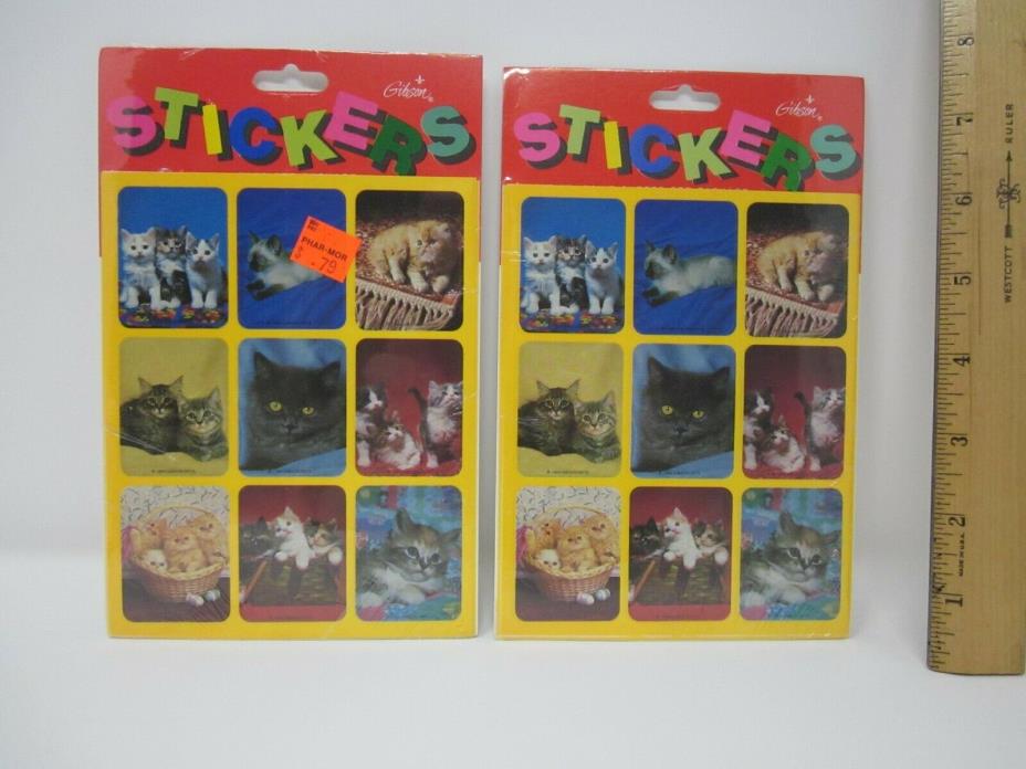 2 ~ NIP VTG 1989 CAT KITTENS In Basket.. STICKERS 8 Sheets Total GIBSON Animals