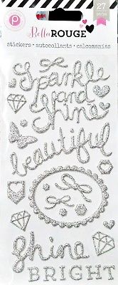 Pink Paislee Bella Rouge Puffy Silver Glitter Phrase Word Icon Stickers SAVE 40%
