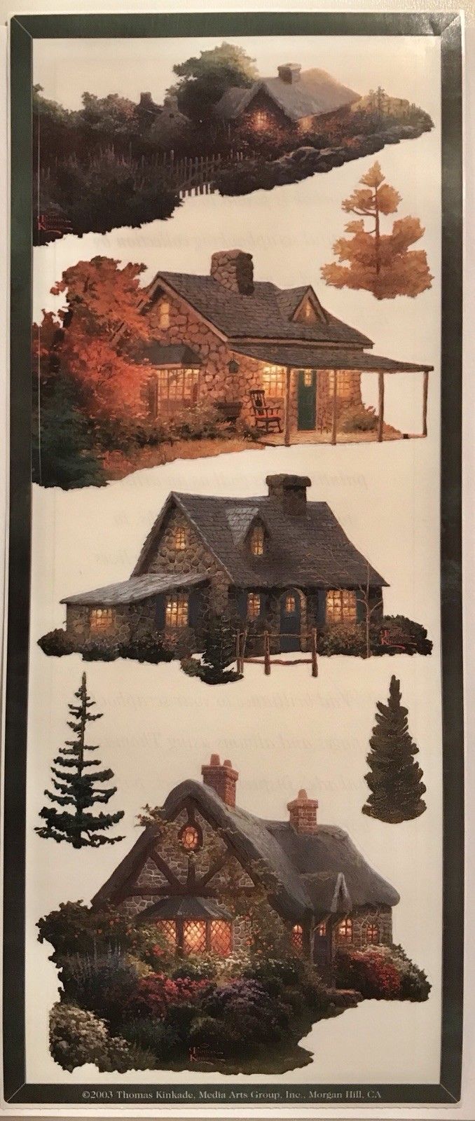 COTTAGES THOMAS KINKADE THEMED STICKERS 5X12 IN. SHEET CABINS WOODS
