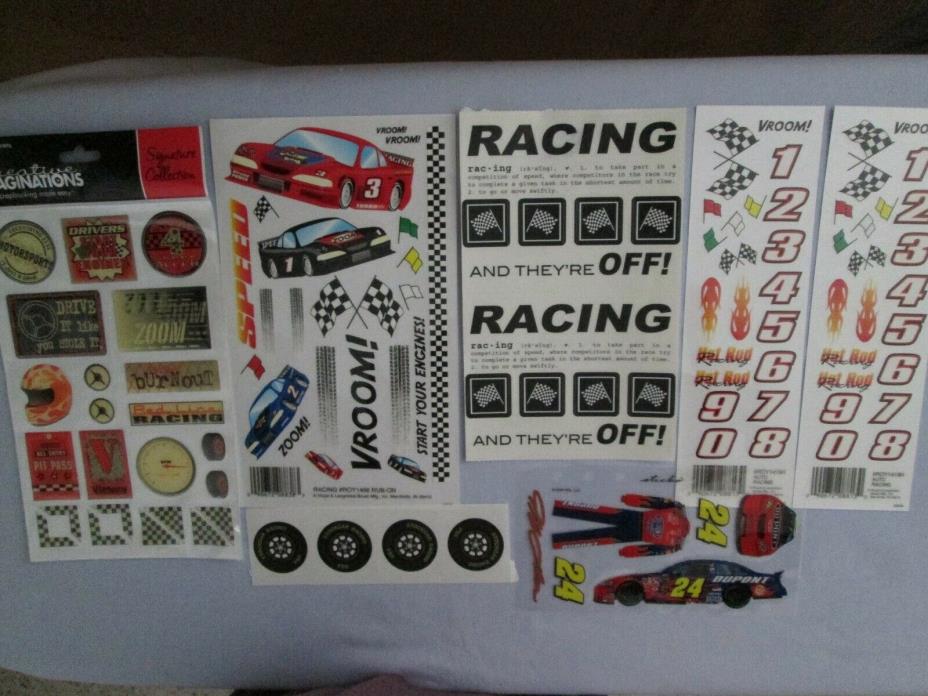 6 Sheets of Auto Racing Stickers: Tires,#24,Checkered Flags,Need 4 Speed, etc