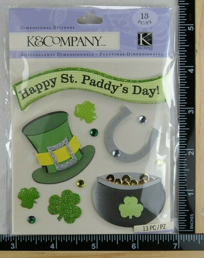 K&Company HAPPY ST PATRICK'S DAY Stickers 3D POT O GOLD LUCKY HORSESHOE NEW