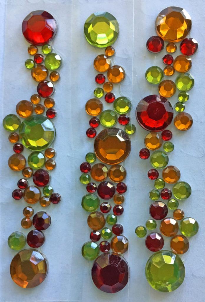 3 strips Red/Light Green/Topaz Stick On Crystal Cluster for Body Art/Crafts etc