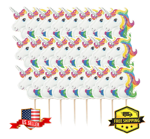 Unicorn Cupcake Topper Rainbow Color 24pc