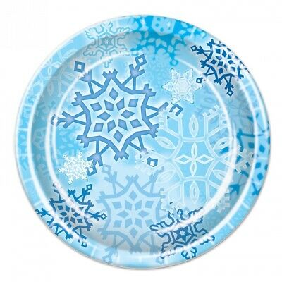 (6) - Beistle Snowflake Plates, 23cm , Blue/White. Best Price